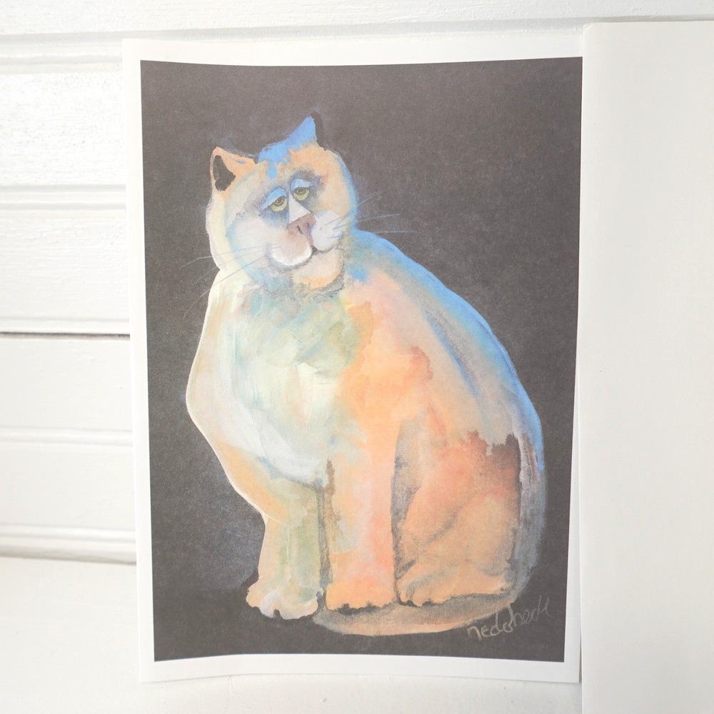 Vintage Greeting Card New Wrinkle Press Hand-drawn Cat Blank with Envelope